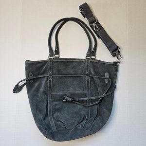 Lands' End Slate Gray Suede Hobo/Cross-body bag, 100% cow leather; Like New